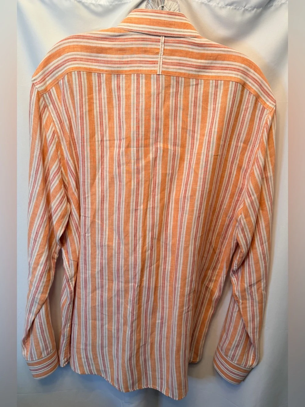 Banana Republic‎ 100% Linen Flax Men's Size Large 16-16.5 Orange White Stripe